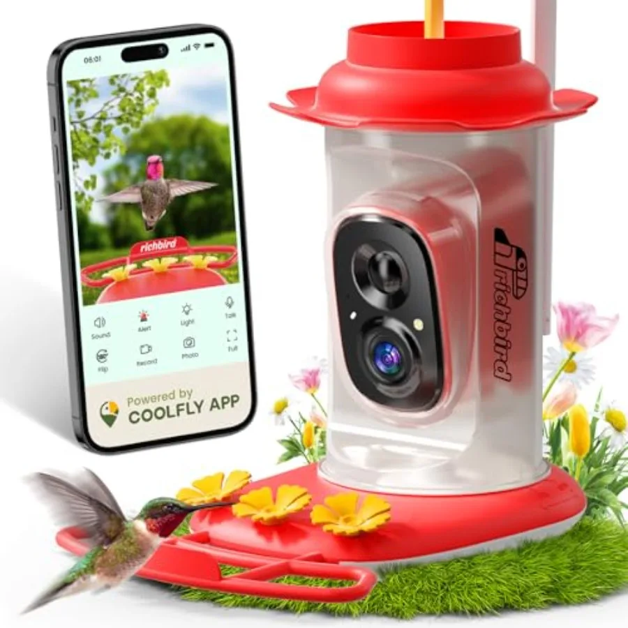 Smart Hummingbird Feeder with Camera Solar Powered AI Identify Instant Notification Leakproof and Ant Moat Bird Feeder with Cam