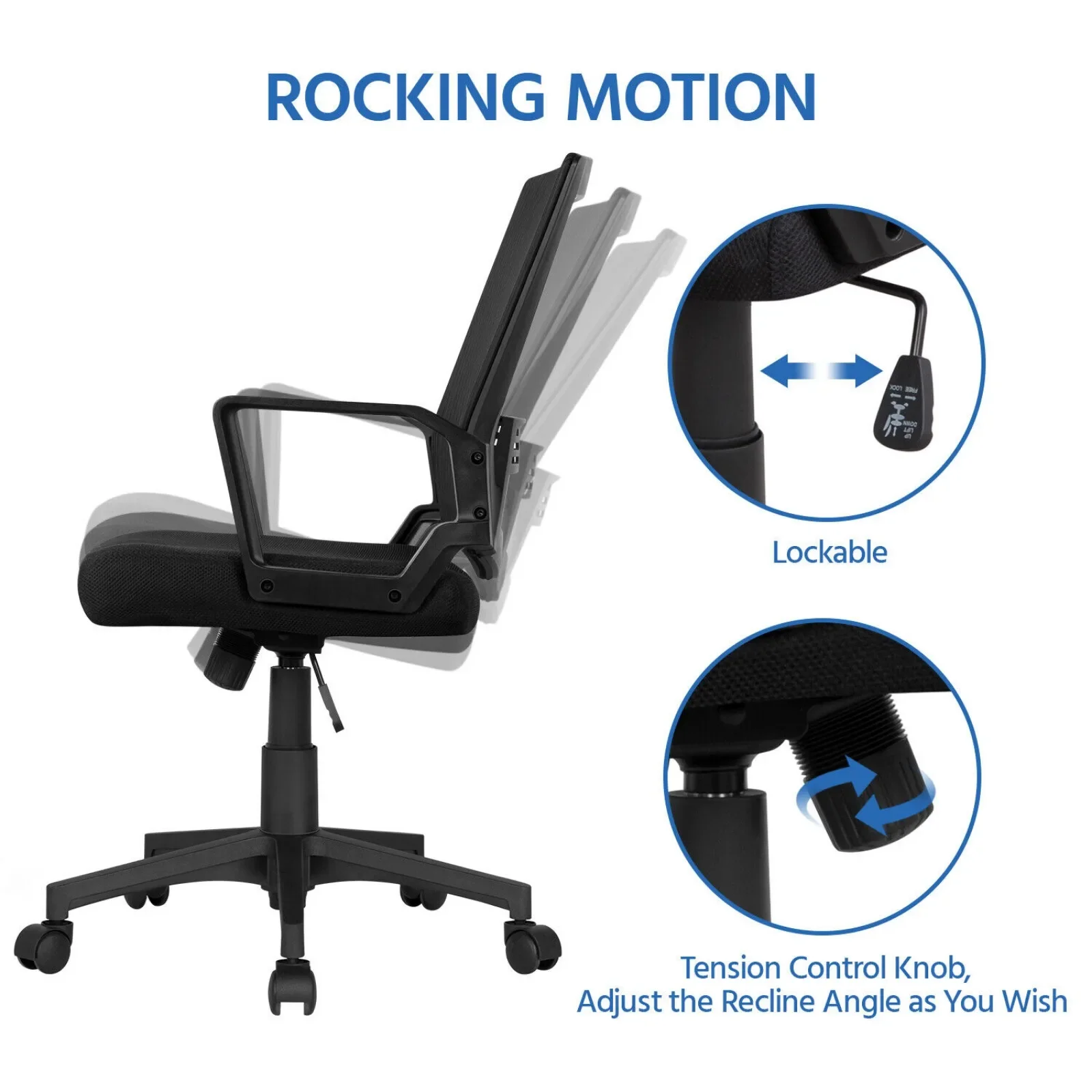 US Black Mesh Executive Chair Swivel Rolling Office Computer Chair for Work Study