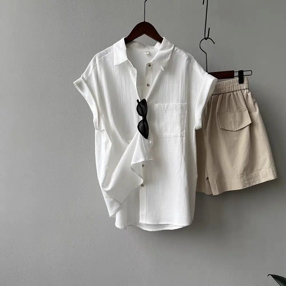 Elegant French Flair Chiffon Blouse 2025 - Women's Summer Short Sleeve Top with Flutter Sleeves & Relaxed Fit