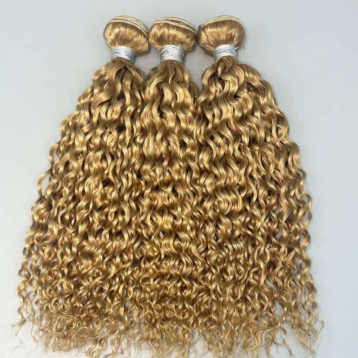 

100% Human Hair Honey Blonde Water Wave Human Hair Bundles Double Weft 16A Brazilian Hair Weave Virgin Hair Extension 1/3Pcs