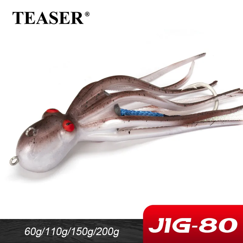 TEASER OCTVADER 110g 150g 200g TPE pulpo calamar plantilla suave UV luminoso curricán lento cebo de Jigging de paso lento con ganchos de asistencia