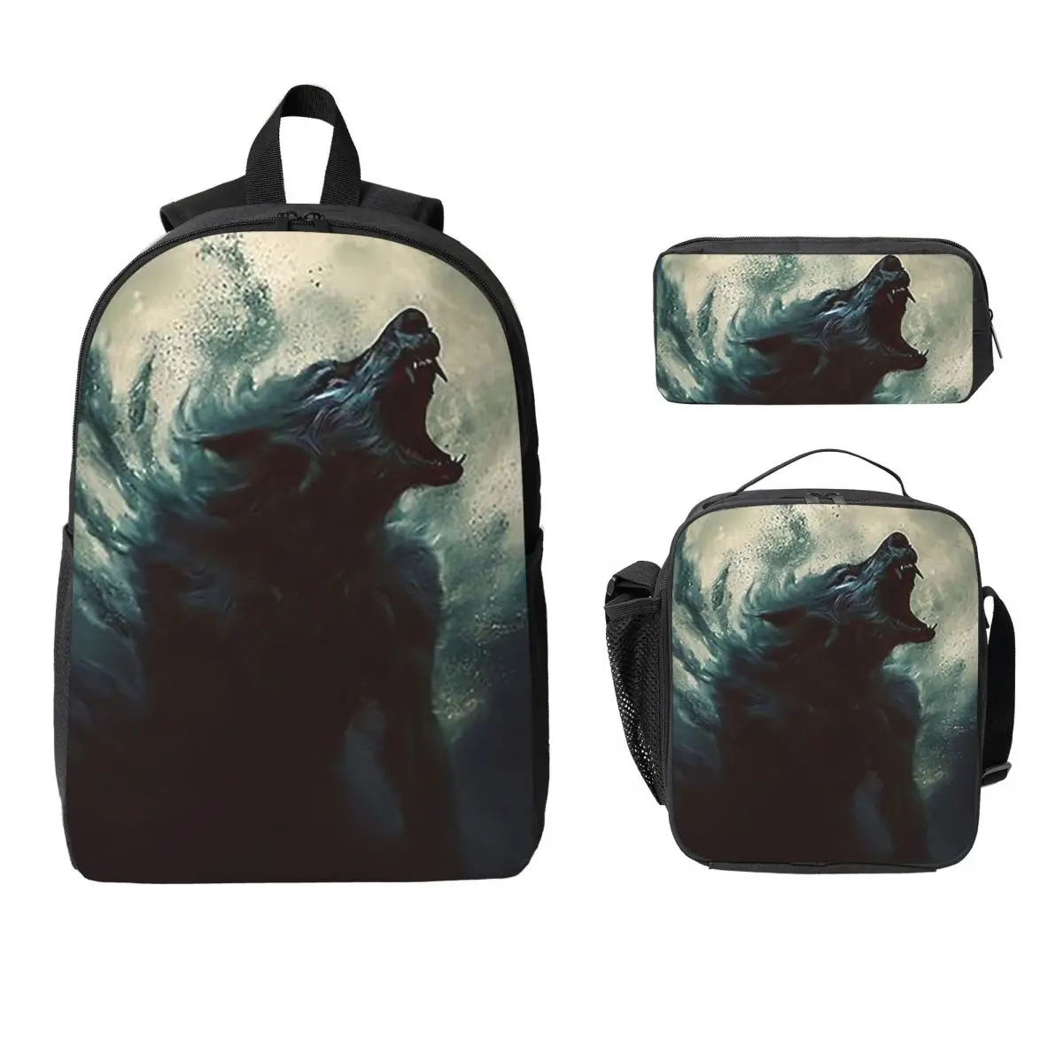Wolfman Werewolf Curse Of The Night Moon 6 Backpack BookBag School Bag Laptop Shoulder Bags 3ps Insulated Lunch Bag Pencil Case