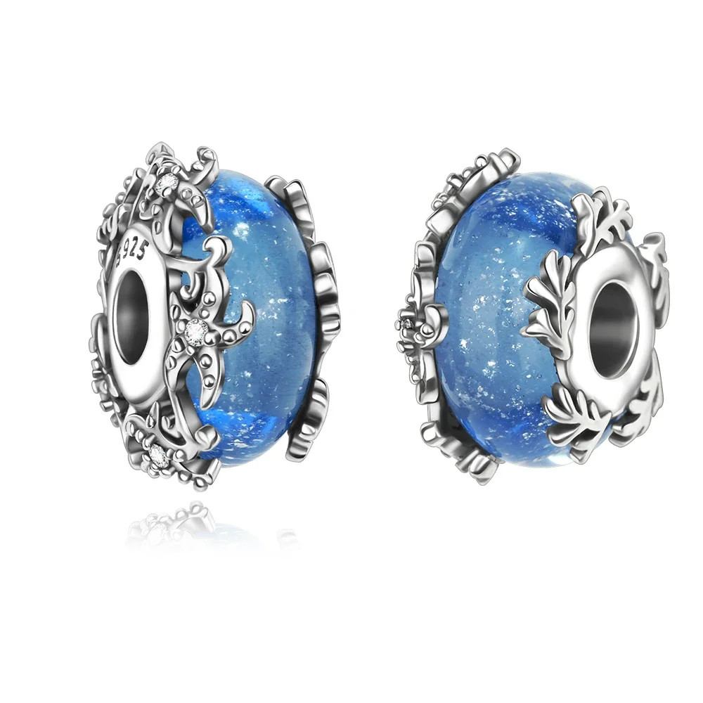 Klassischer 925 Sterling Silber Farbiger Blumen-Blatt-Kosmos-Regenbogen Murano-Glas Charm-Anhänger für DIY-Armbänder Damenschmuck Geschenk