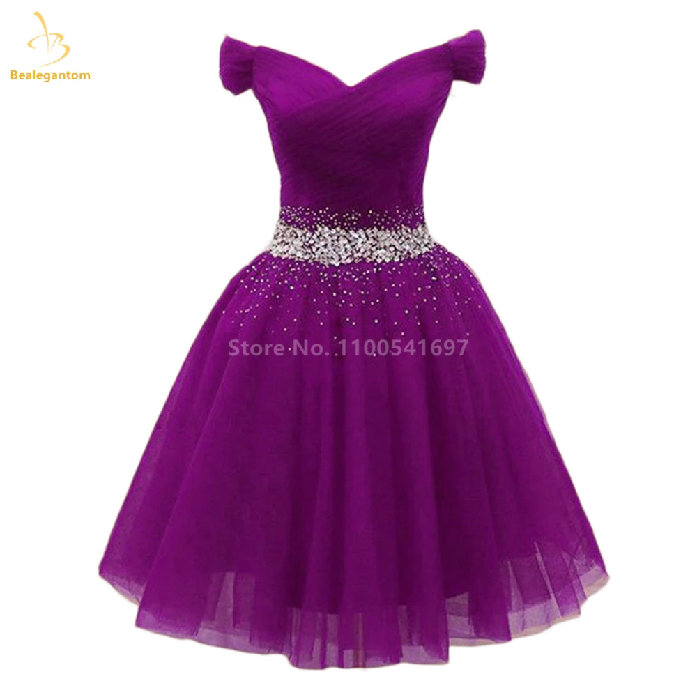 Bealegantom Sexy Lavender Short Homecoming Dresses Beading Crystal V-Neck Prom Party Cocktail Gown Vestidos De Graudation