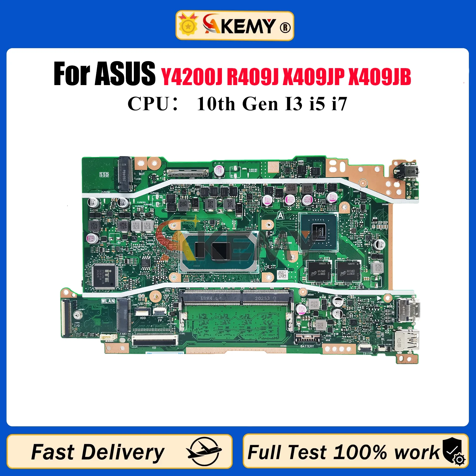 

X409JP Laptop Motherboard For ASUS X409J Y4200J P1510CJA R409J A409J F409J A509J F509J X409JP X409JB Mainboard 10th Gen I3 i5 i7