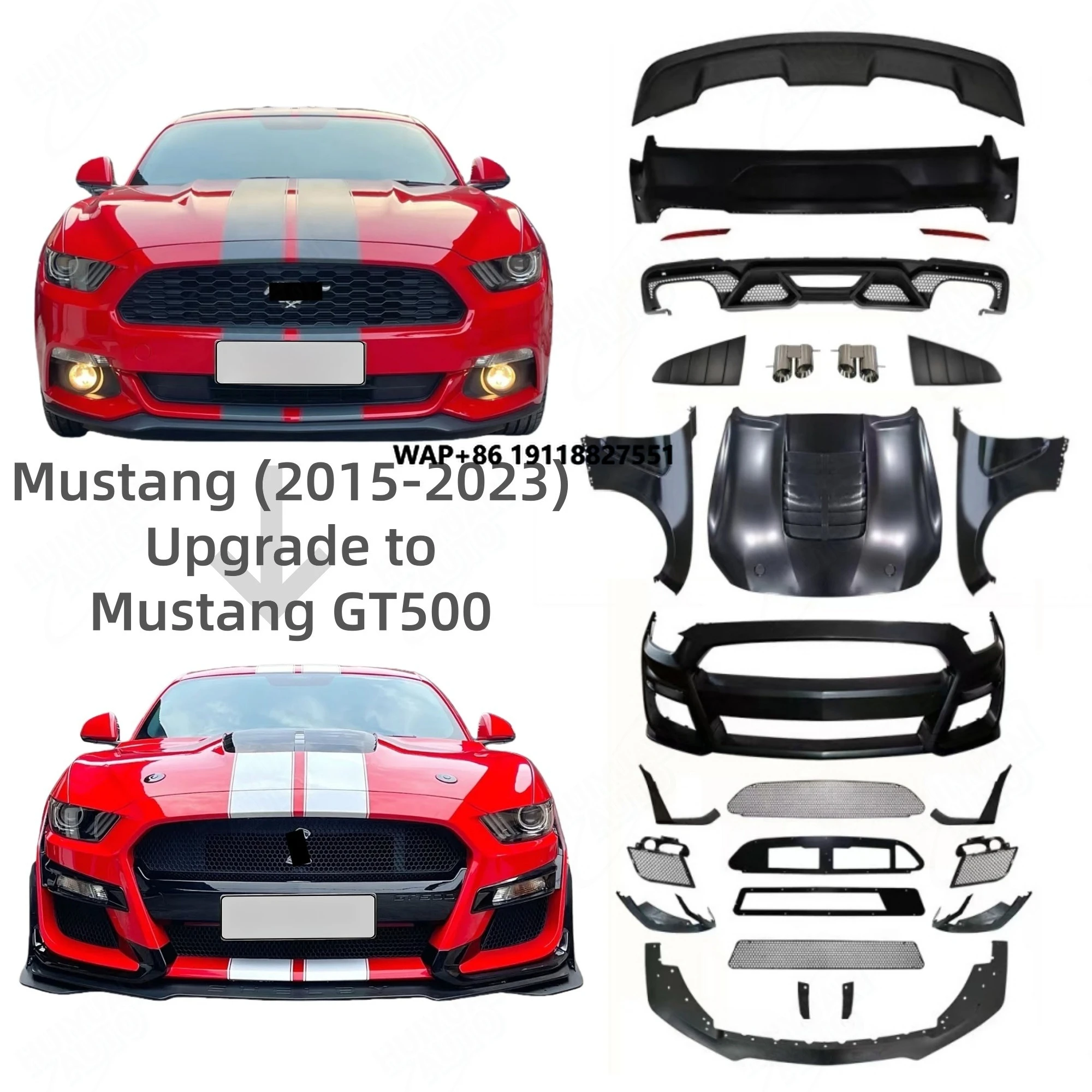 

Factory Direct Sale Auto Body System Conversion Facelift Bumpers Body Kit for Mustang 2015-2023 Upgrade to GT500 Style