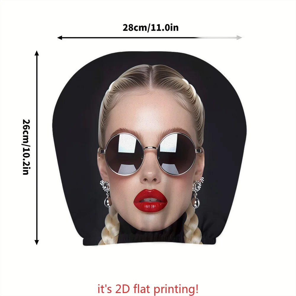 2pcs Lady with Fashion Glasses & Red Lips Printed Car Headrest Cover | No Filling Easy Install Washable Trendy Fashion Decor |