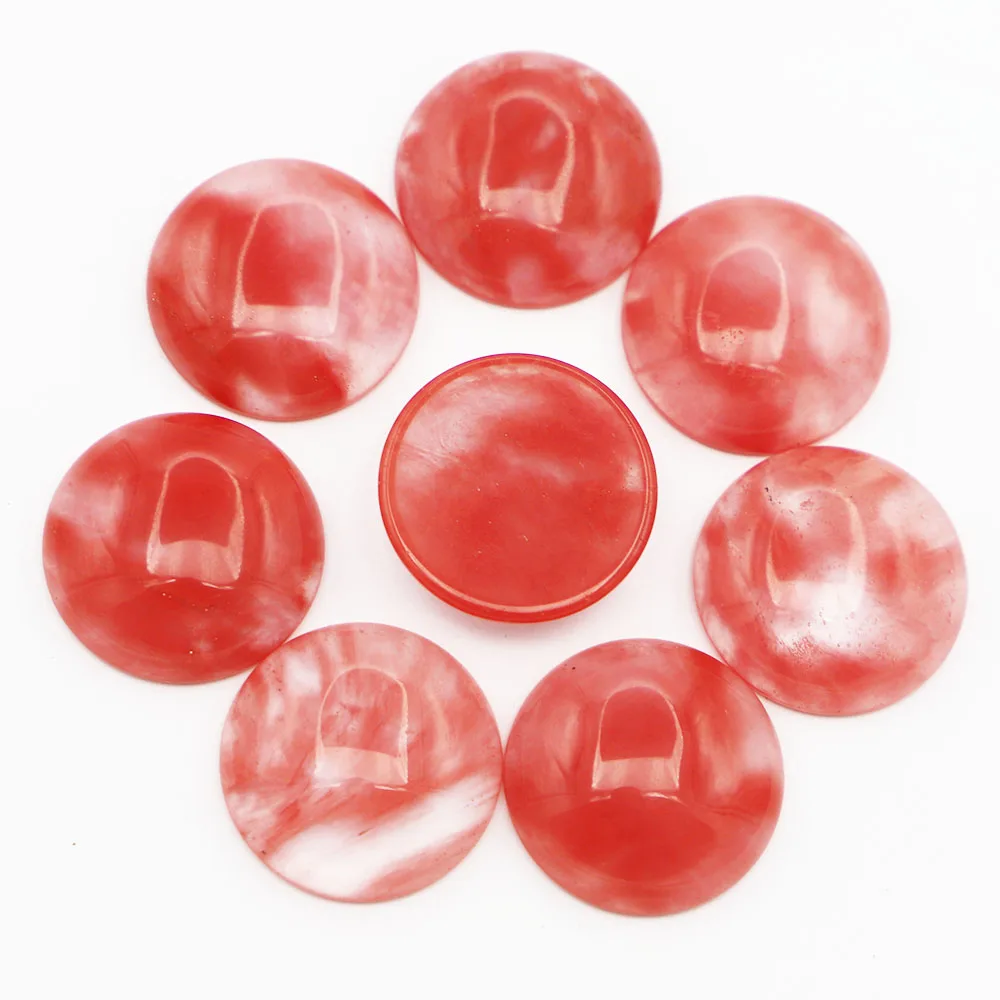 30MM Fashion Natural Watermelon Red Round Cab Cabochon Beads Ornament Charm DIY Good Quality Jewelry Accessories Wholesale 10Pcs