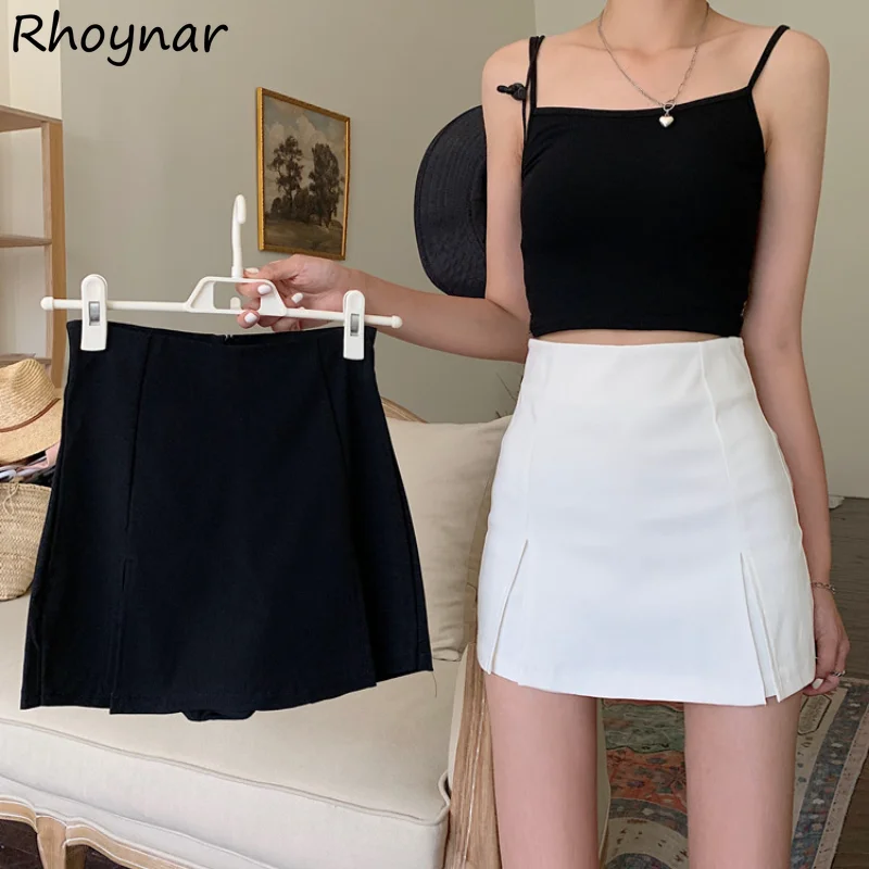 

Mini Black White Skirts Women Office Ladies Side Slit High Waist Temper Simply Summer Clothes XS-3XL Vintage Korean Fashion Юбка