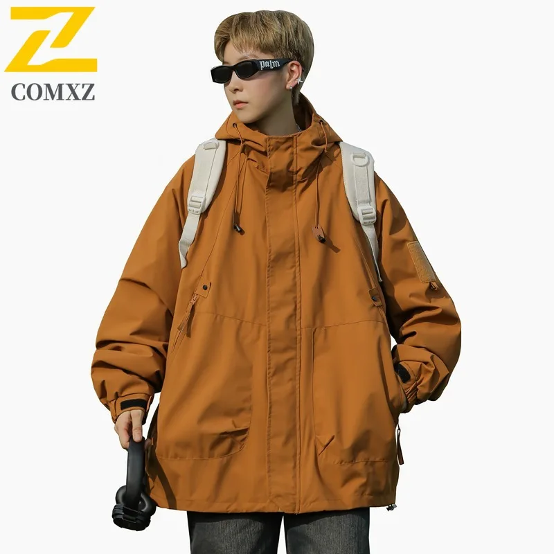 COMXZ 2025 Unisex Hooded Windbreaker Spring Autumn Outdoor Lightweight Hiking Jacket Windproof Breathable Couple Coat