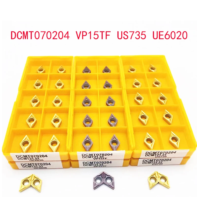 Dcmt070204 dcmt11t304 dcmt11t308 vp15tf us735 ue6020内部ターニングツールメタル旋盤ツールカッティングツールインサート