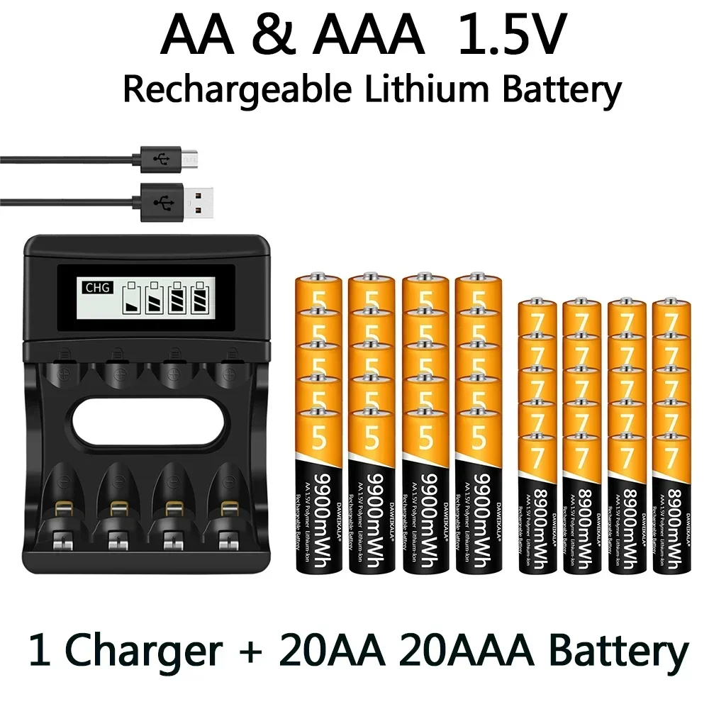 100% Original 1.5V  AA AAA Battery Rechargeable Lithium-ion Battery 9900mWh 1.5V AA AAA Battery USB charger Long service life