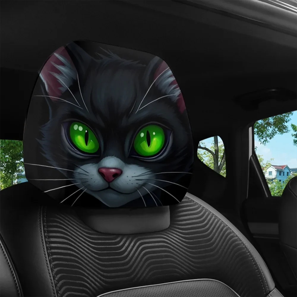 2pcs Cool Black Cat Headrest Cover Soft Comfortable Seat Protection Car Headrest Cover