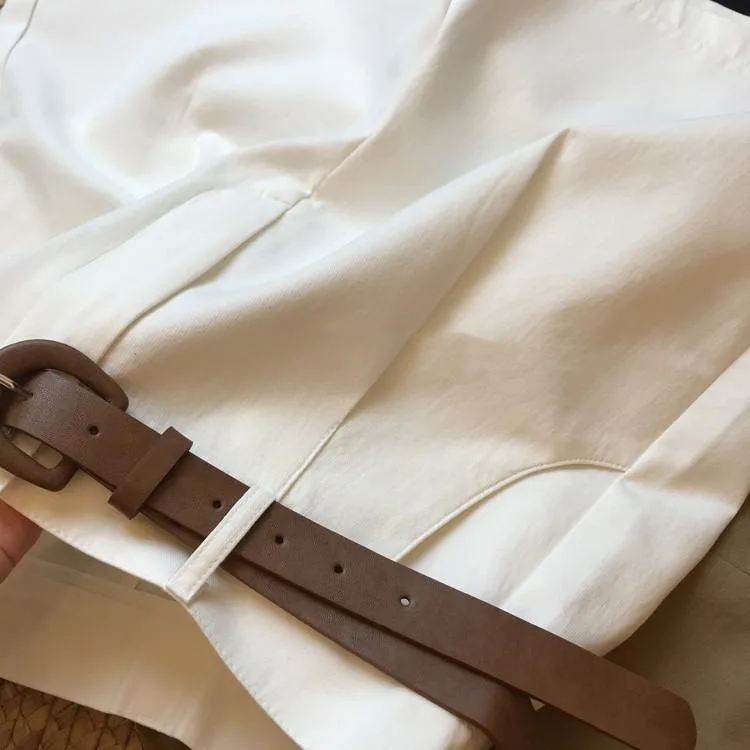 Summer new wide leg shorts Thin cotton A-frame shorts Office ladies classic loose casual zipper shorts for women
