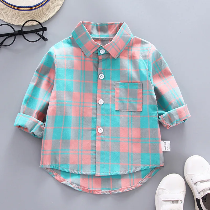 Spring Autumn Kids Casual Shirts Toddler Boys Shirts for Girls Plaid Shirts Kids Long Sleeve Cotton Shirts Girls Red Blouse