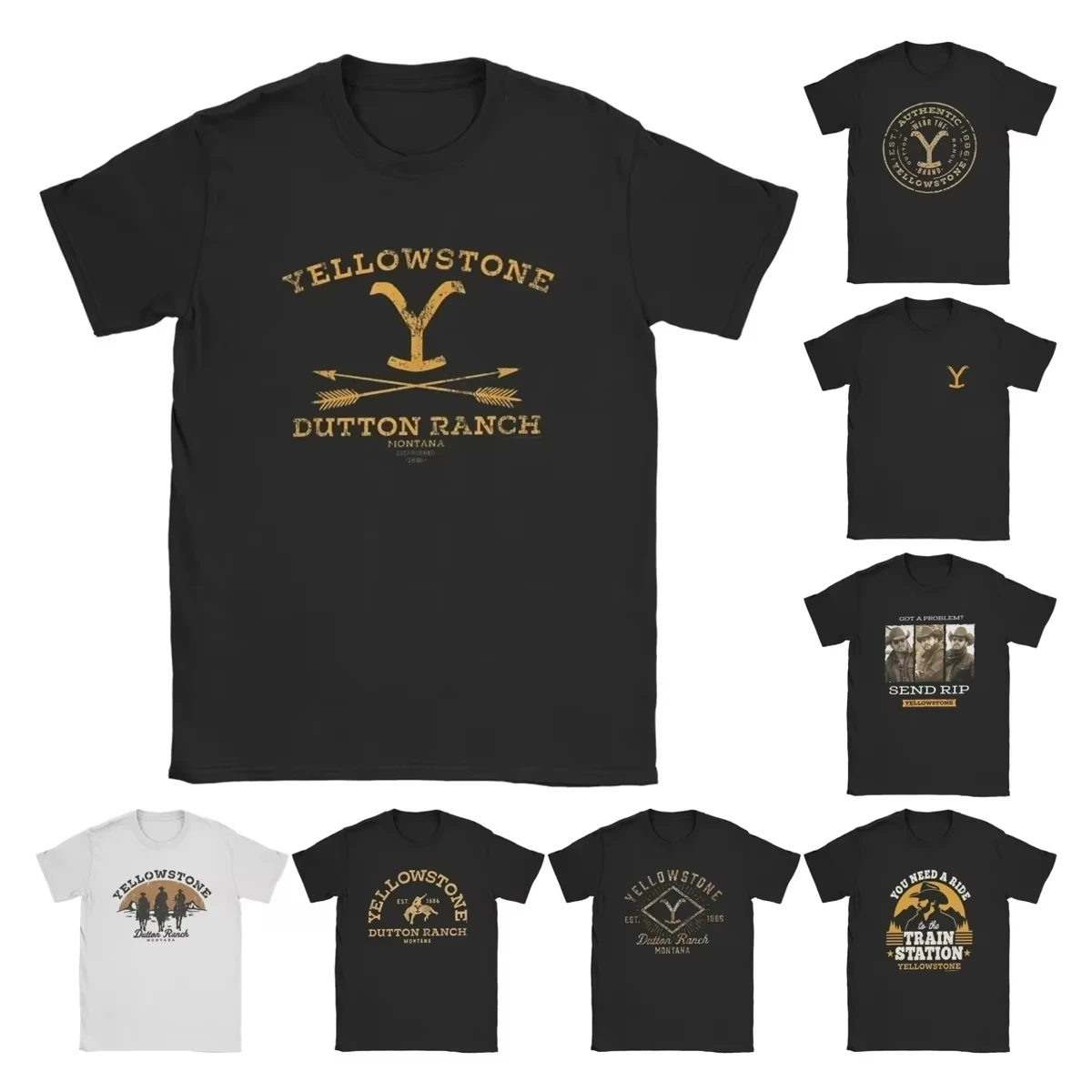 

Винтажная футболка с желтыми камнями, мужская футболка с круглым вырезом Dutton Ranch Arrows, футболка с короткими рукавами и американскими ТВ-шоу, летняя футболка больших размеров