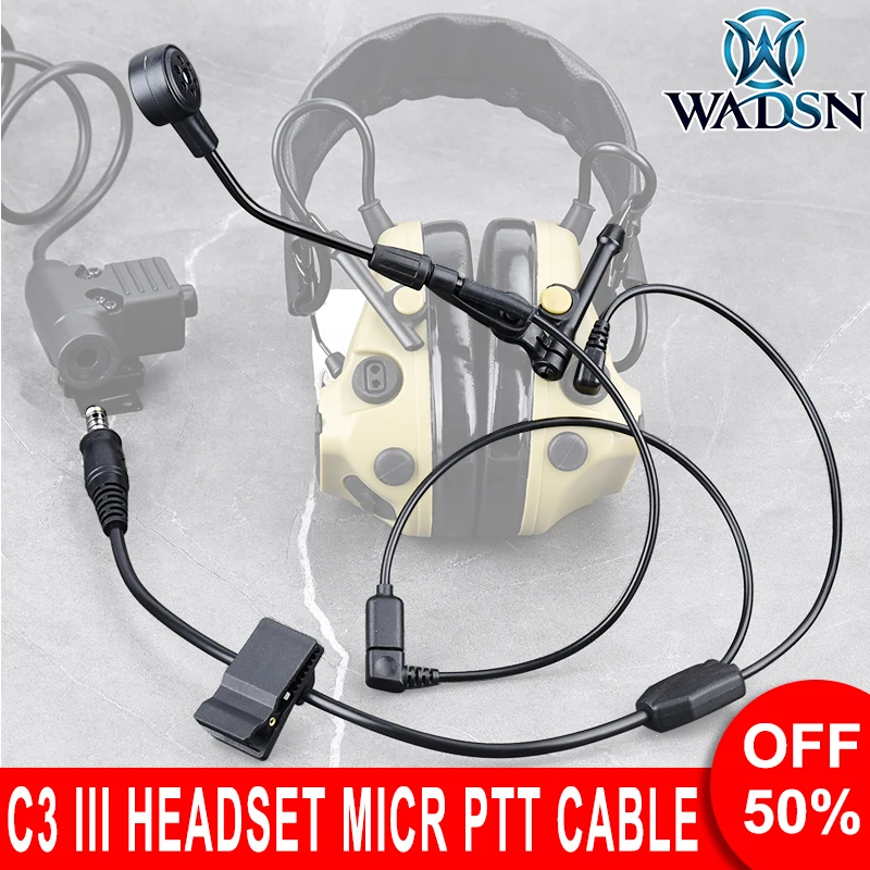 WADSN C3 Headset Wiress Version Microphone Cable Tactical Communication Hunting Shooting Earphones PTT Push to Talk Accessory