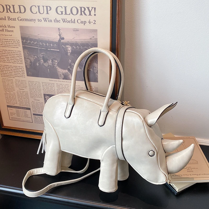 2026 New Creative Rhinoceros Shape PU Shoulder Bag for Women Minority Design Cute Tassel Decoration Commuter Versatile  Handbag