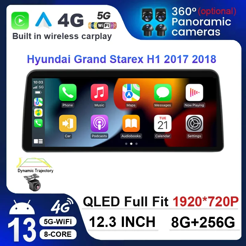 12.3 Inch Android 13 For Hyundai Grand Starex H1 2017 2018 Car Radio Multimedia Video Player QLED GPS Navigation DSP 5G 360 DVR