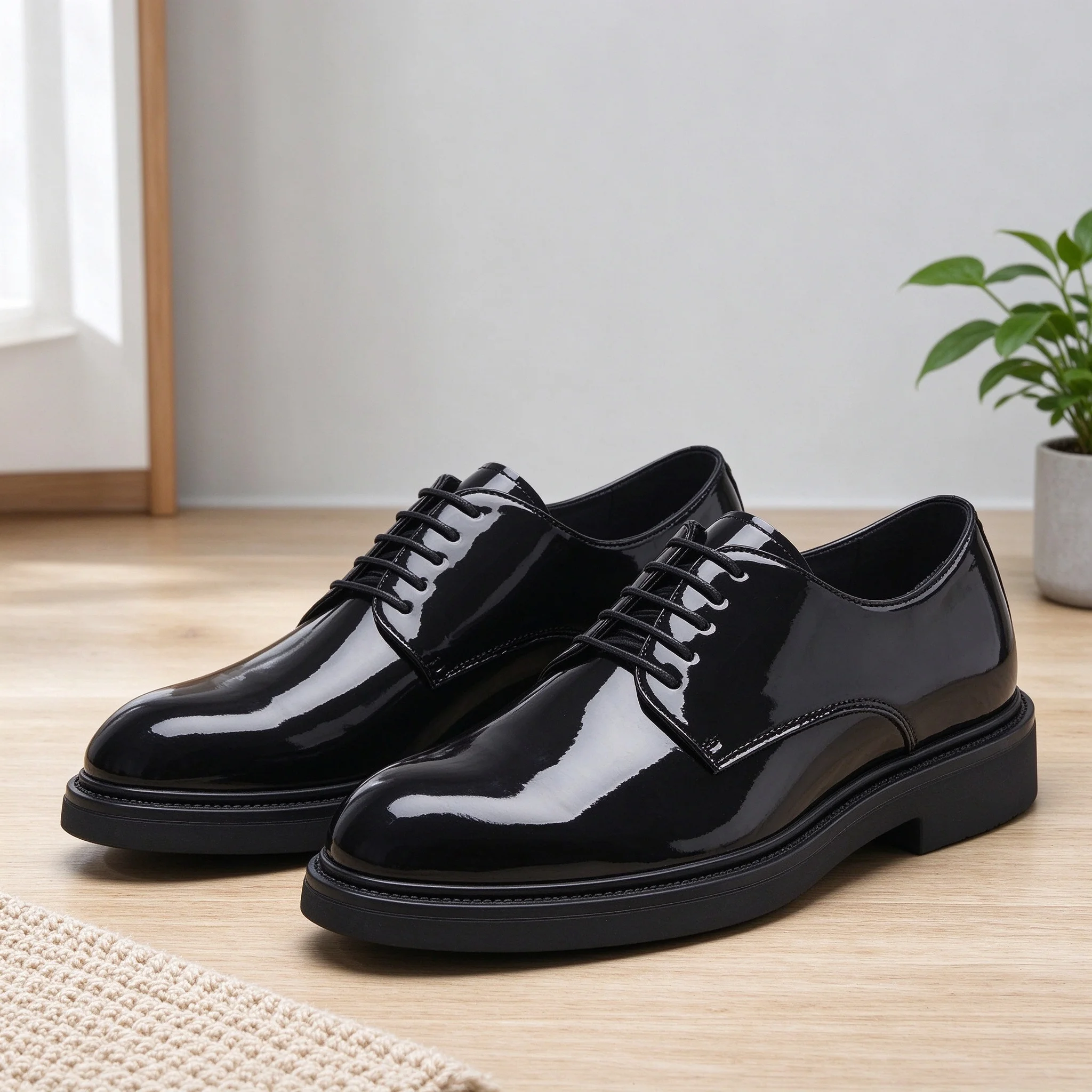 Desai Men's Dress Shoes Patent Leather Thick Sole Lace Up Oxford Formal Business Shoes Comfortable Lightweight Fall Winter