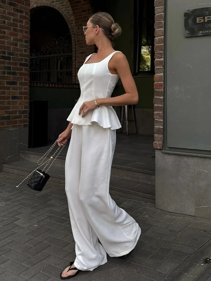 Martahqiqi White Ladies Nightwear Set Tank Top Pajamas Sleeveless Sleepwear Backless Nightie Pants Fashion Female Nightgown Suit