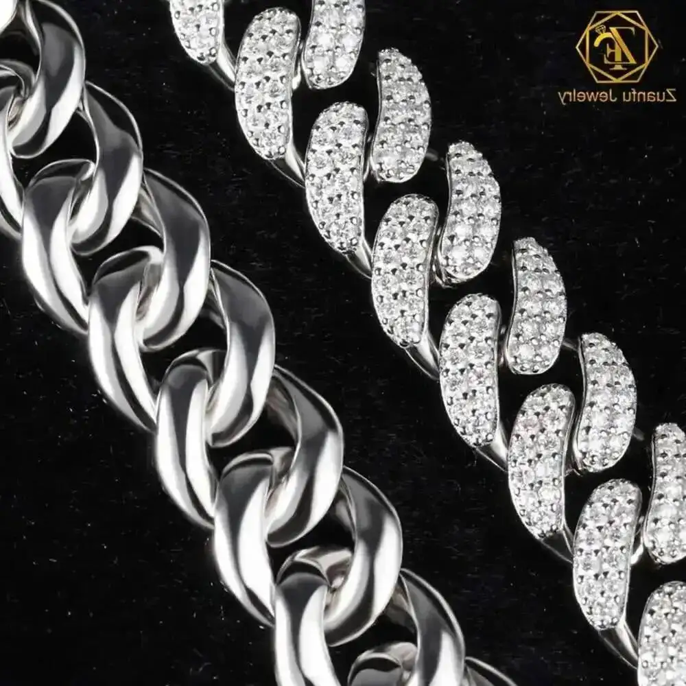 

Hip Hop Jewelry Iced Chain Moissanite Clasp Cuban Link Chain 925 Sterling Silver 6/8/10/14/18mm Miami Cuban Bracelet