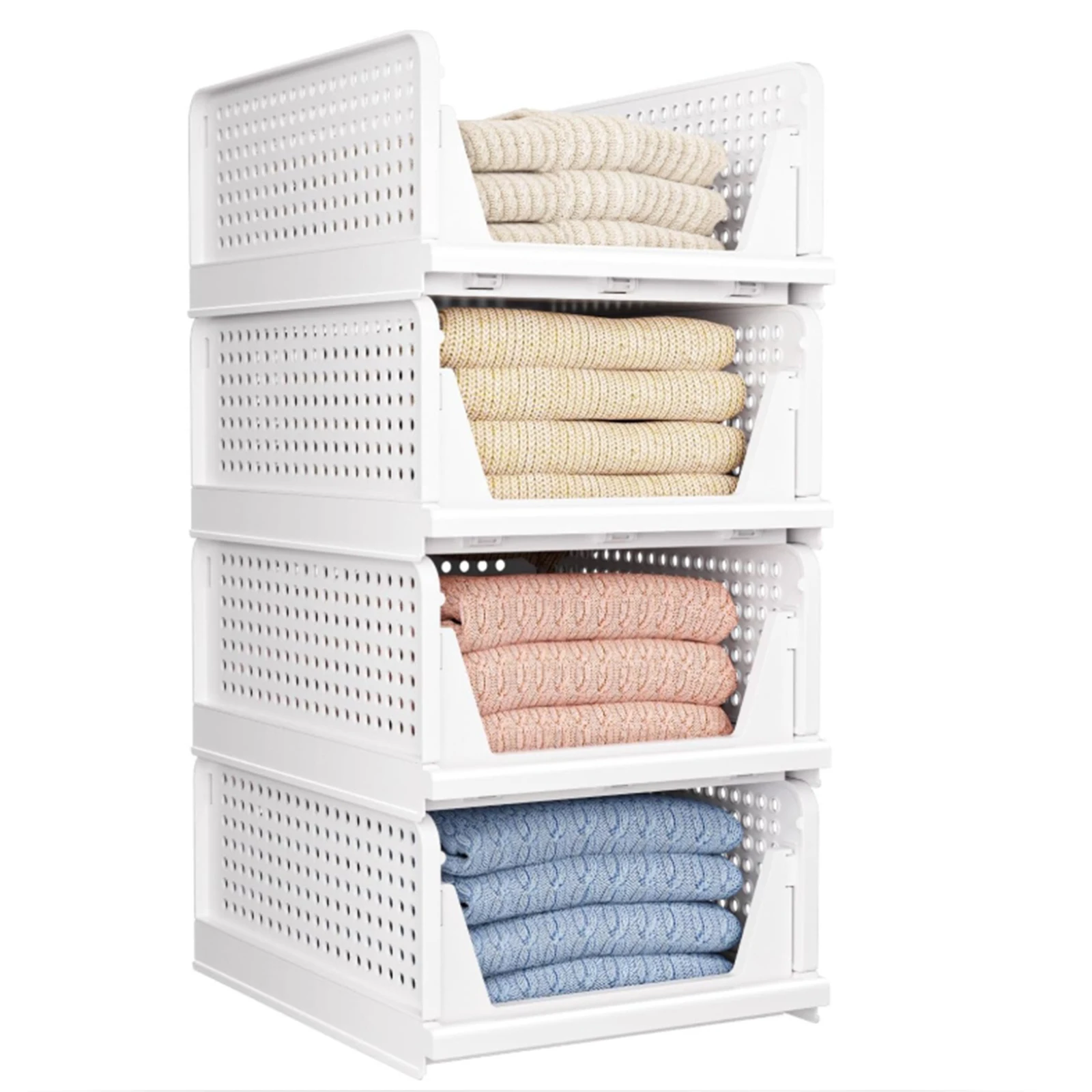 4 Stück faltbare Schrank-Organizer, wasserdichte, stapelbare Haushalts-Aufbewahrungsboxen, große Kapazität, Schubladen-Aufbewahrungsregale, platzsparend – Detail 3