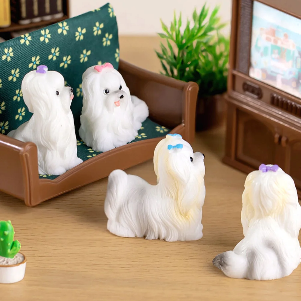 Micro Landscape Mini Puppy Decorative Resin Gardening Landscaping Accessories (6 Maltese Dog Models) 6pc Statue