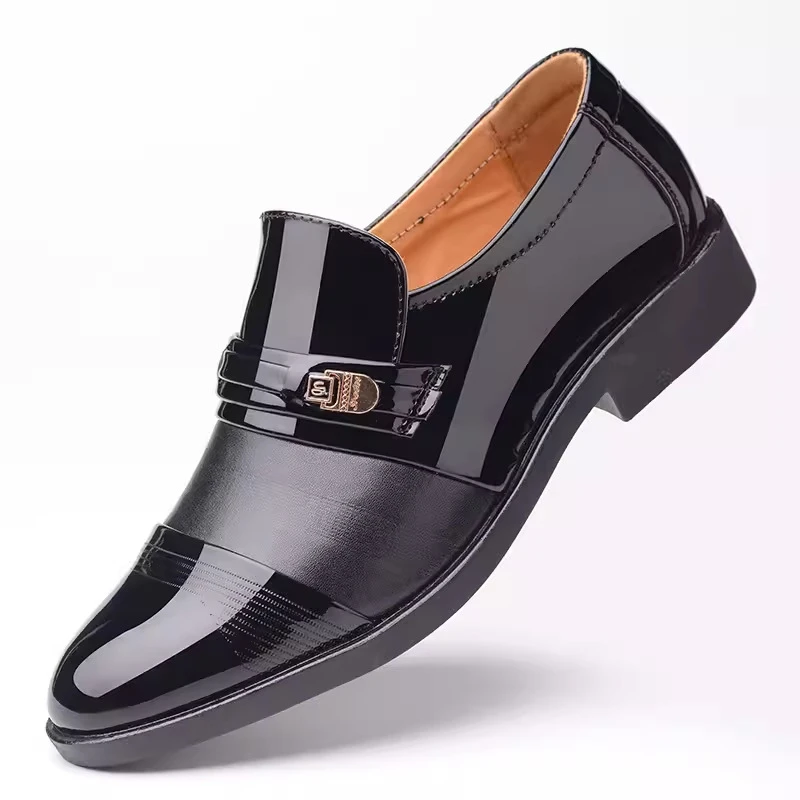 Mens Formal Two Tone Patent Leather Loafers Pointed Toe Slip On Shoes With Metal Buckle Low Heel Comfortable Non Slip Breathable - Image 6