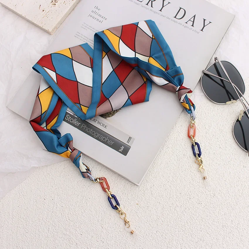 

Bohemian Acrylic Glasses Chain Printed Silk Ribbon, Multi-functional Mask Lanyard, Casual Neck Eyewear Accessory