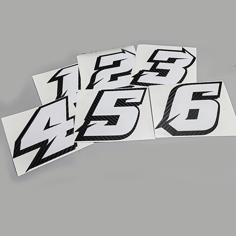 60mm High Motorcycle Car Sticker Vinyl Die Cut Double-layer Race Number White with Black Carbon Fiber Decal For Motor Bike ATV