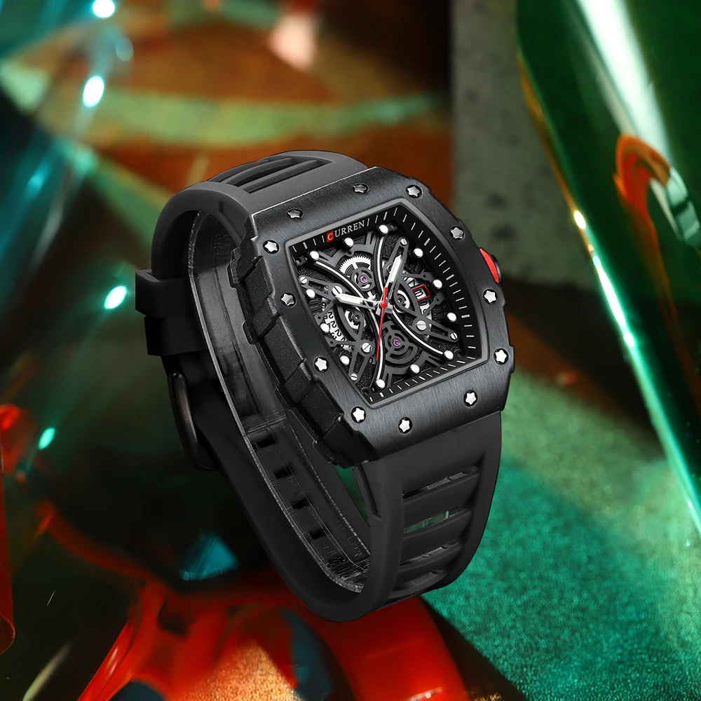 CURREN 8438 Men's square tape watch calendar waterproof sports wristwatch male expression couple watch Men's wristwatch
