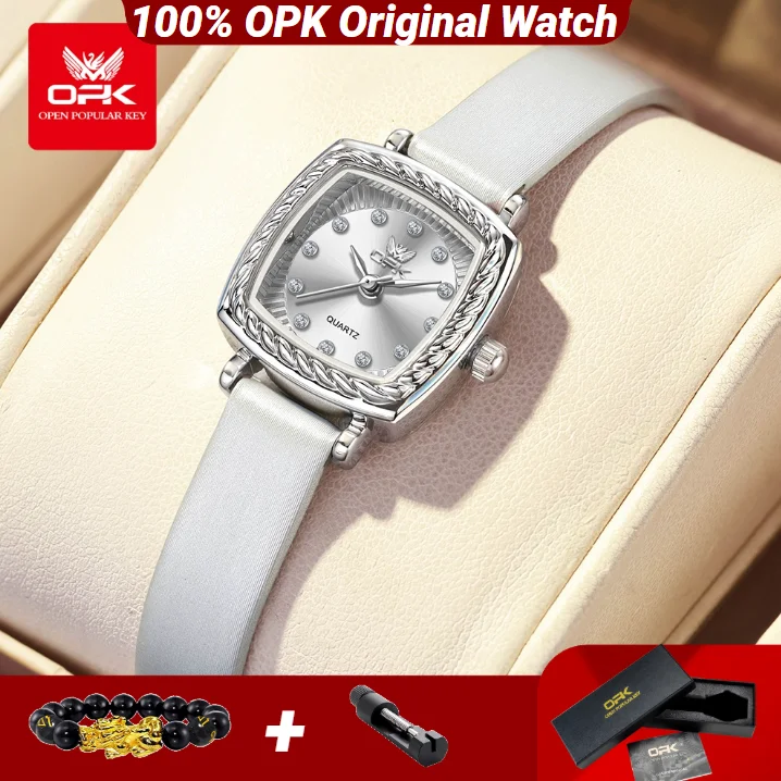 OPK 6061 ساعة كوارتز أنيقة للسيدات بحزام جلدي ومقياس ألماس مقاومة للماء للسيدات