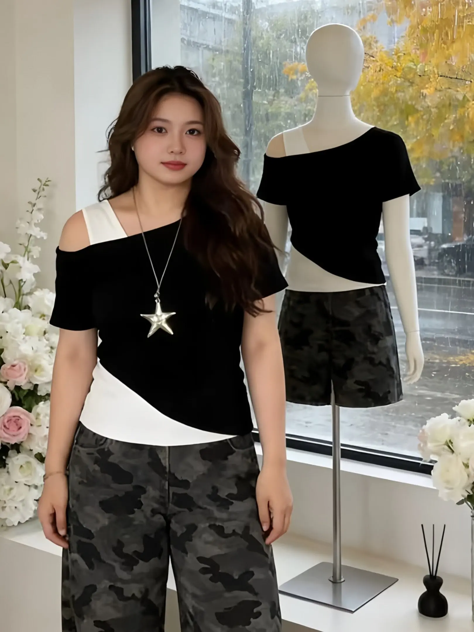 

Женская футболка больших размеров с открытыми плечами, облегающая, с коротким рукавом, базовый топ, весна-лето, новинка, корейская версия