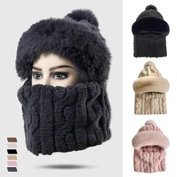 Women Girls Hat Scarf One Piece Set Windproof Neck Protective Warm Thickened Scarf Hats Ear Protection Riding Beanies
