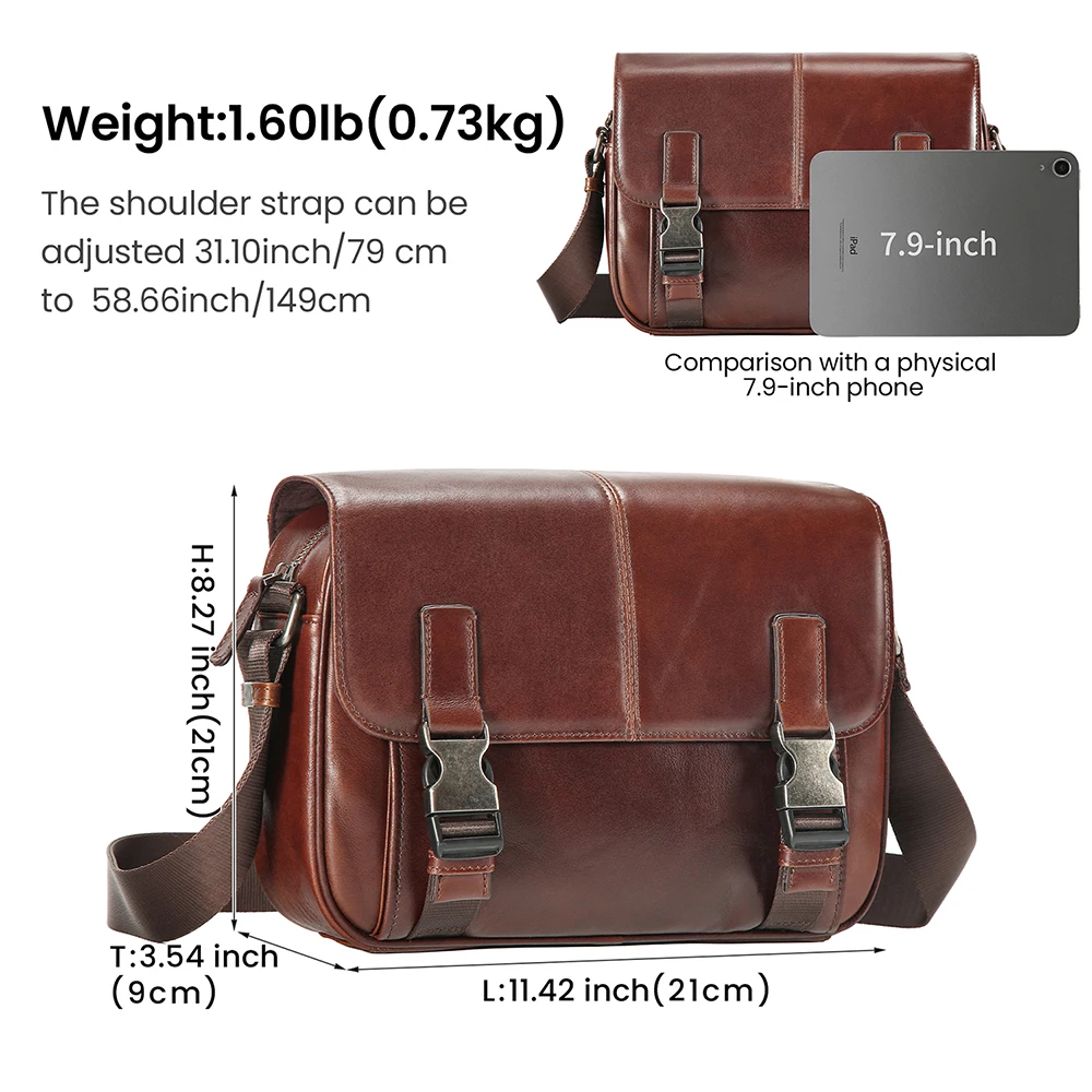 Genuine Leather Crossbody Bag Men Flap Messenger Bag Vintage Women Shoulder Bag for iPad Mini 7.9 Inch Tablet Storage