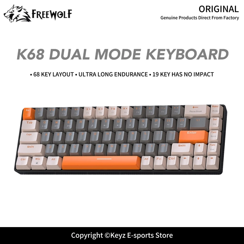 K68 Dual Mode Wireless Mechanical Keyboard FREEWOLF 2.4G Bluetooth Hot Swappable ABS Keycaps Compact Office Typing Ergonomic