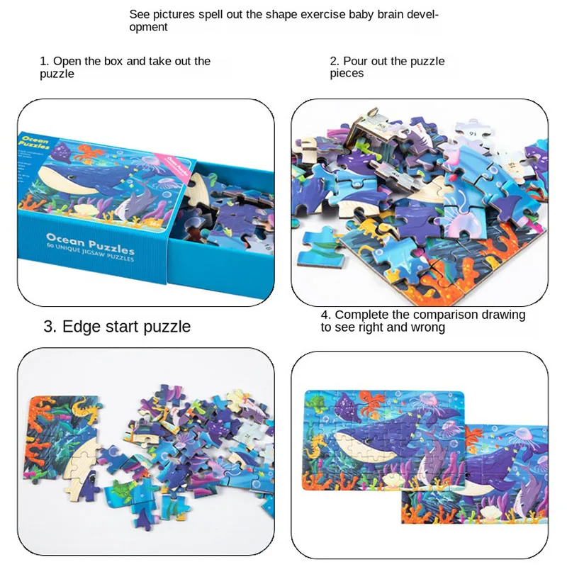 Puzzle di frutta animale del fumetto da 60 pezzi per bambini giocattoli educativi per l'apprendimento giochi Montessori per bambini