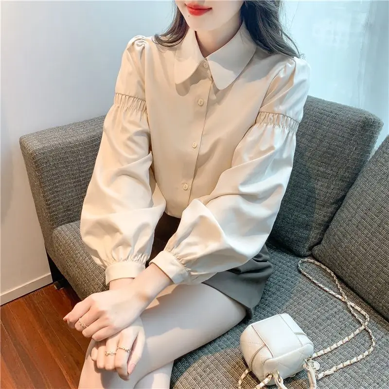 Blusa Elegante de Manga Larga con Cuello Alto para Mujer, Estilo Francés, Holgada, Nueva Colección Primavera-Otoño 2024