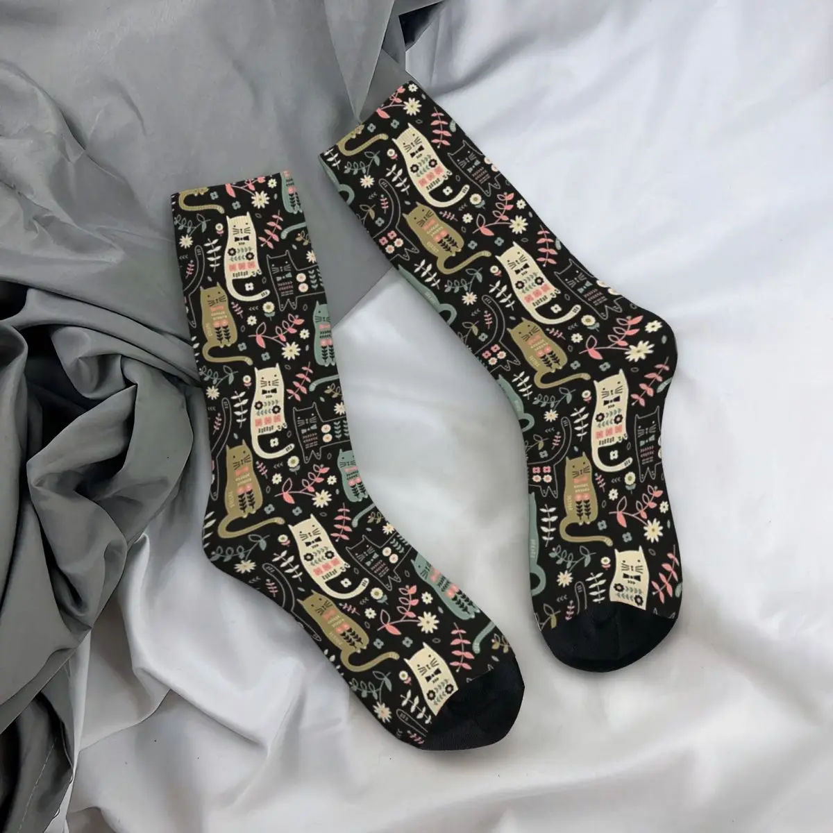 Chaussettes Folk Chat Harajuku, Bas Super Doux, Chaussettes sulfToutes Saisons, Accessoires pour Cadeaux Unisexe