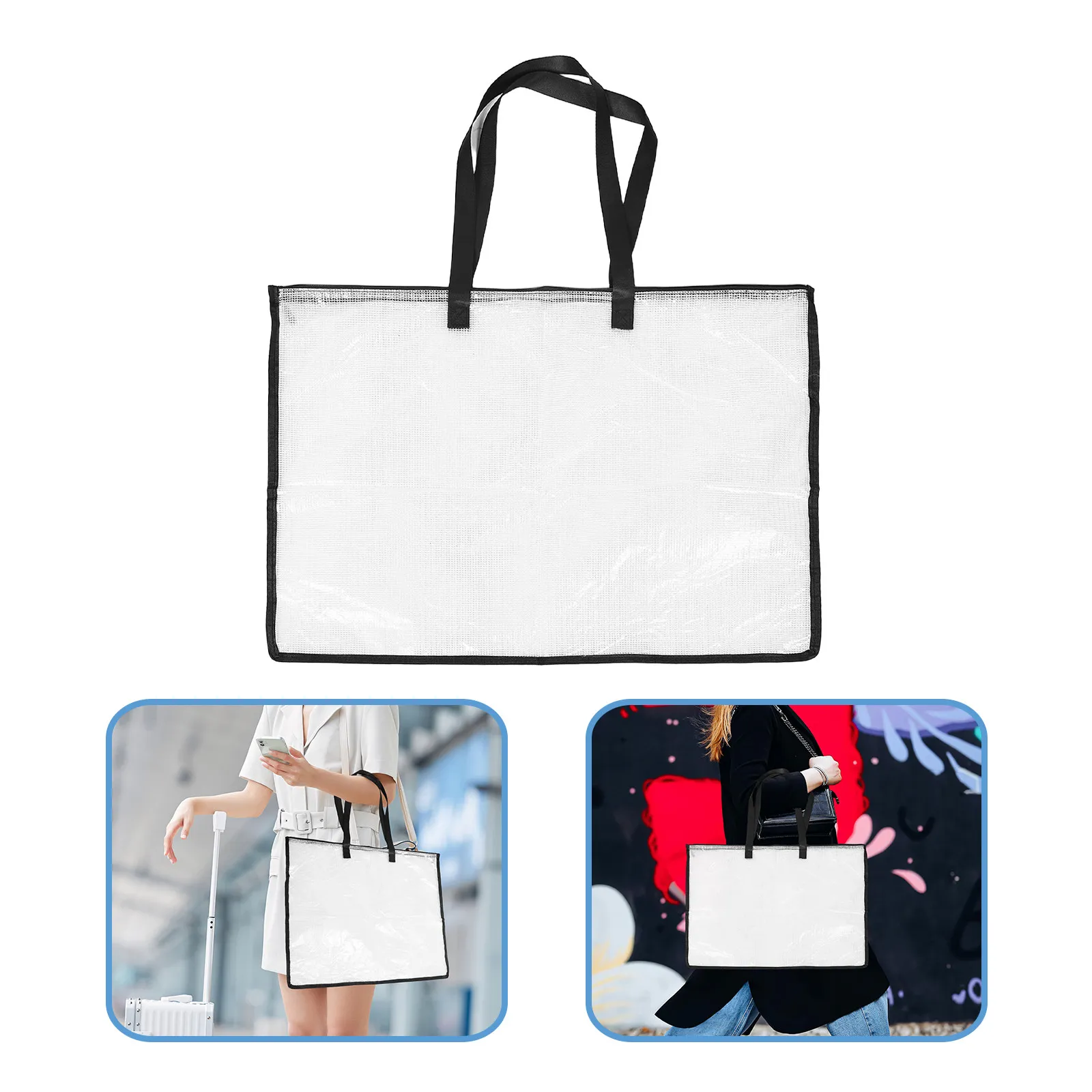 

Professional Clear Portfolio Bag Heavy Duty Material with Comfortable Handle Secure Zipper for Artwork Files Posters Painting