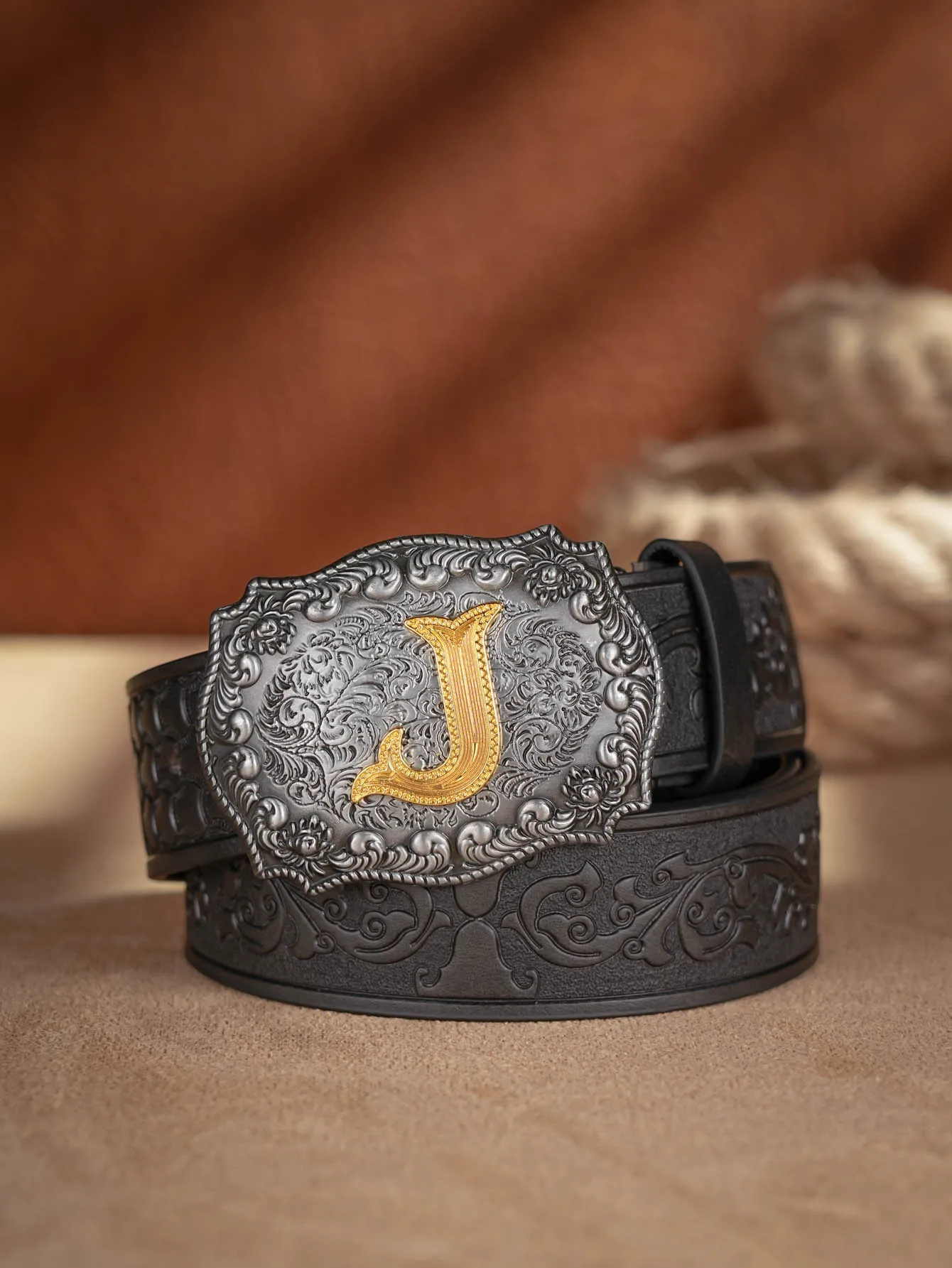 Western Cowboy PU-Ledergürtel – Herren-Hüftgurt, Stier-Dekoration, Blumenmuster, graviert für Jeans – Detail 19