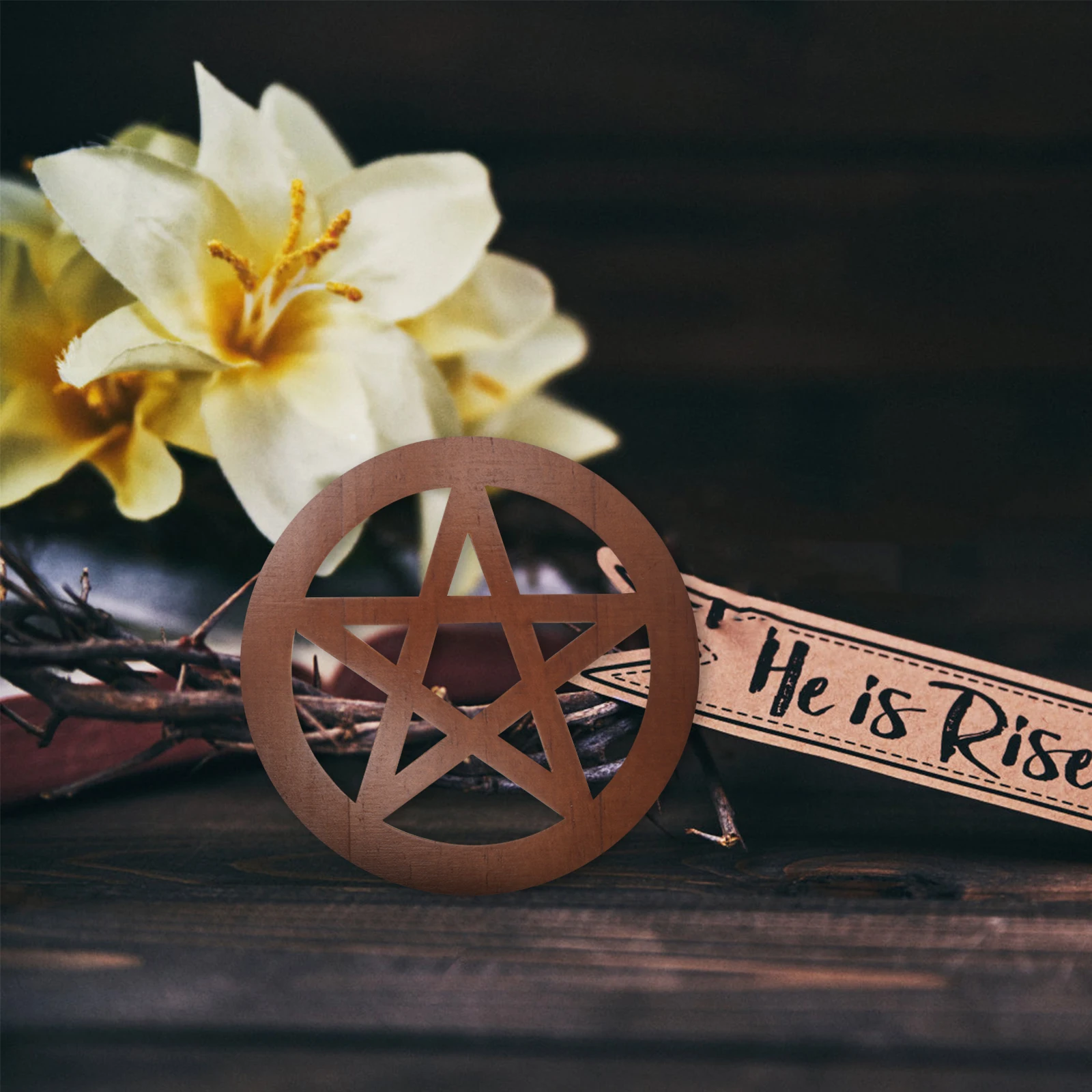 

Wooden Pentacle Cup Coaster 5 Hanging Altar Ornament Retro Home Decor Sacrificial Ceremony Decoration Wooden