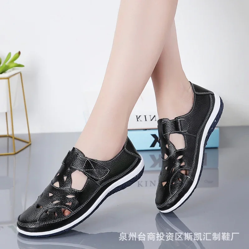 Women\'s Sandals 2020 Summer Genuine Leather Handmade Ladies Shoe Leather Sandals Women Flats Beach shoes Retro Mother Shoes