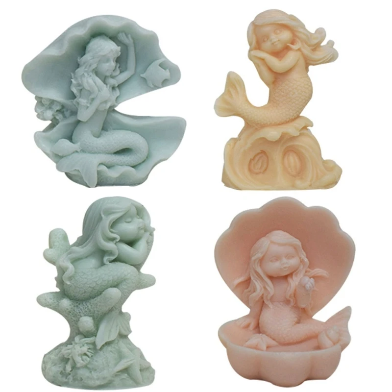 Plaster Molds Beautiful Ocean Theme 3D Mermaids Scented Silicone Mold DIY Wholesale