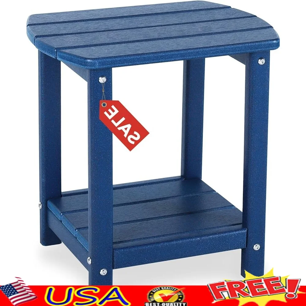 

Adirondack Square Outdoor Patio Side Table 2-Tier HDPE Weatherproof Garden Lawn Table Easy Assembly Pool Deck Backyard