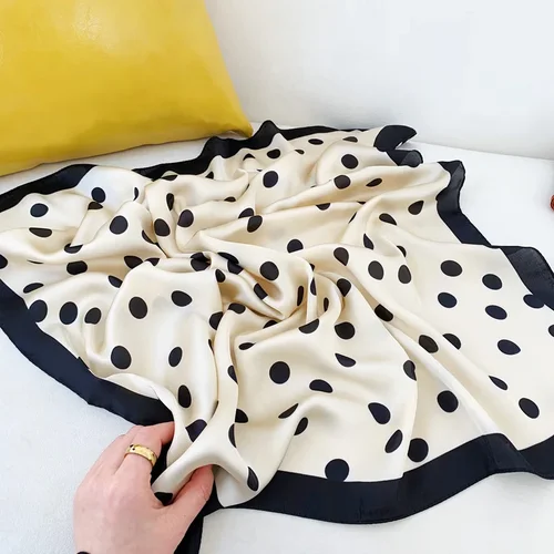 Pañuelo de moda de 70x70cm con estampado de puntos, bufanda de satén de seda para el cuello para mujer, chales pequeños, bufandas para el pelo, bolso femenino, bufandas para mujer