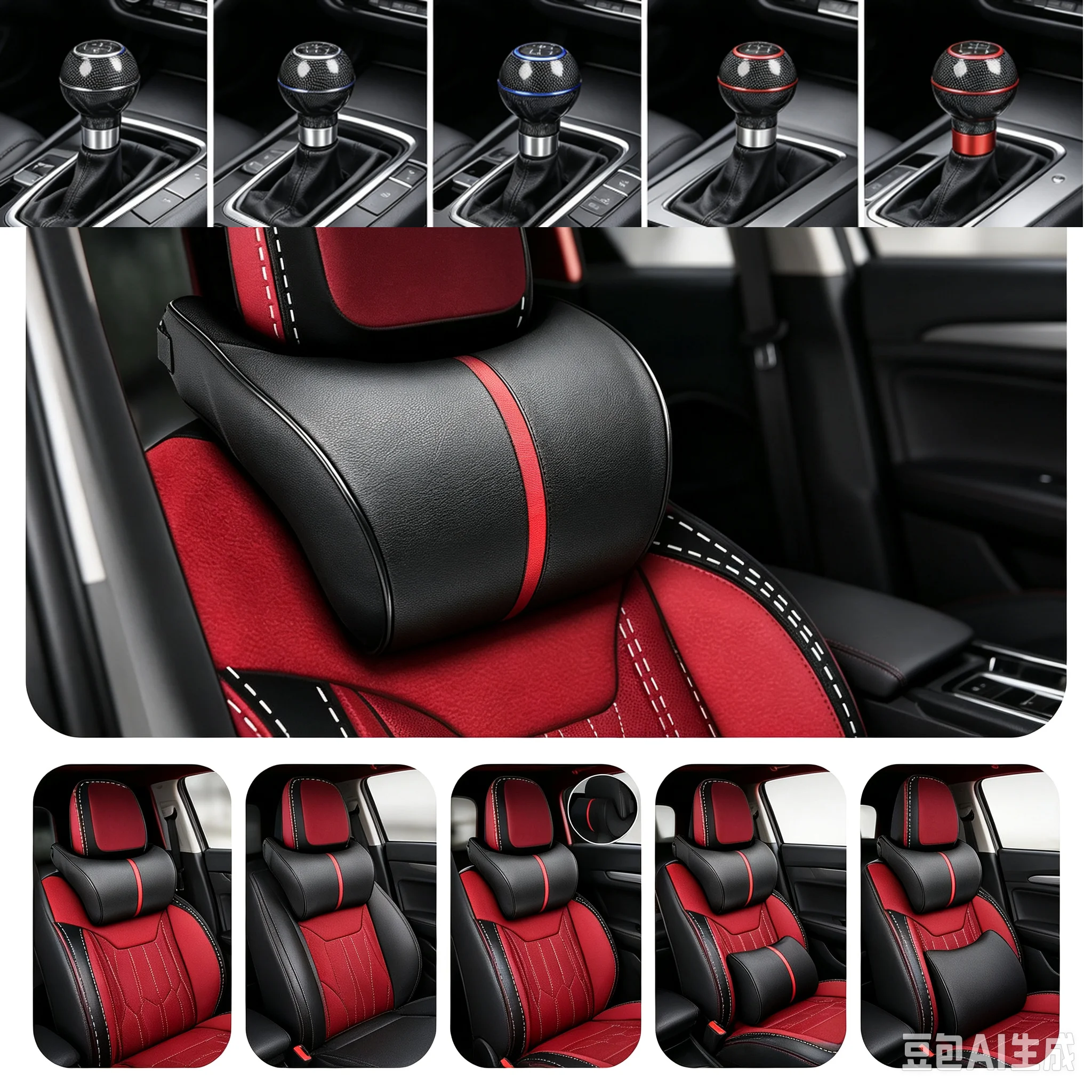 Car Pillow Leather Black Red Memory Cotton Headrest 18*28*10 cm Soft Stock Pillows