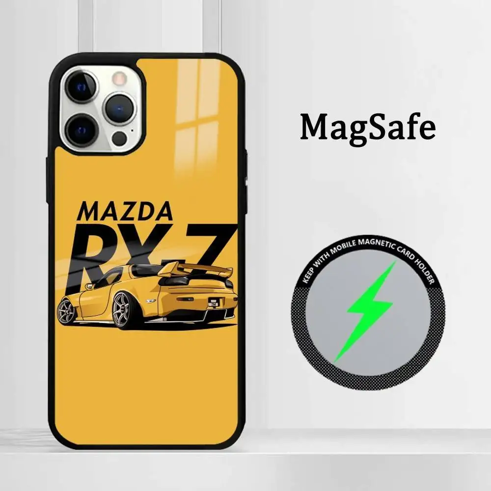 

JDM Car RX7 MX5 Phone Case Magnetic Glass Phone Case For Iphone 16 15 14 12 11 13 Pro Max Mini Puls Cover