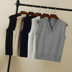 Preppy สไตล์เสื้อกันหนาวเสื้อกั๊ก Cryptographic ขนาดใหญ่ถัก Top สีน้ำตาลเสื้อผ้าผู้หญิงถักเสื้อกั๊ก Crop Top สไตล์เกาหลี